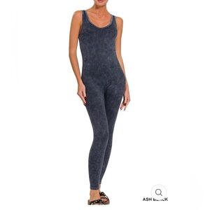 Dressed In LALA One Piece Ribbed Seamless Sport Jumpsuit Unitard Stone Wash S/M